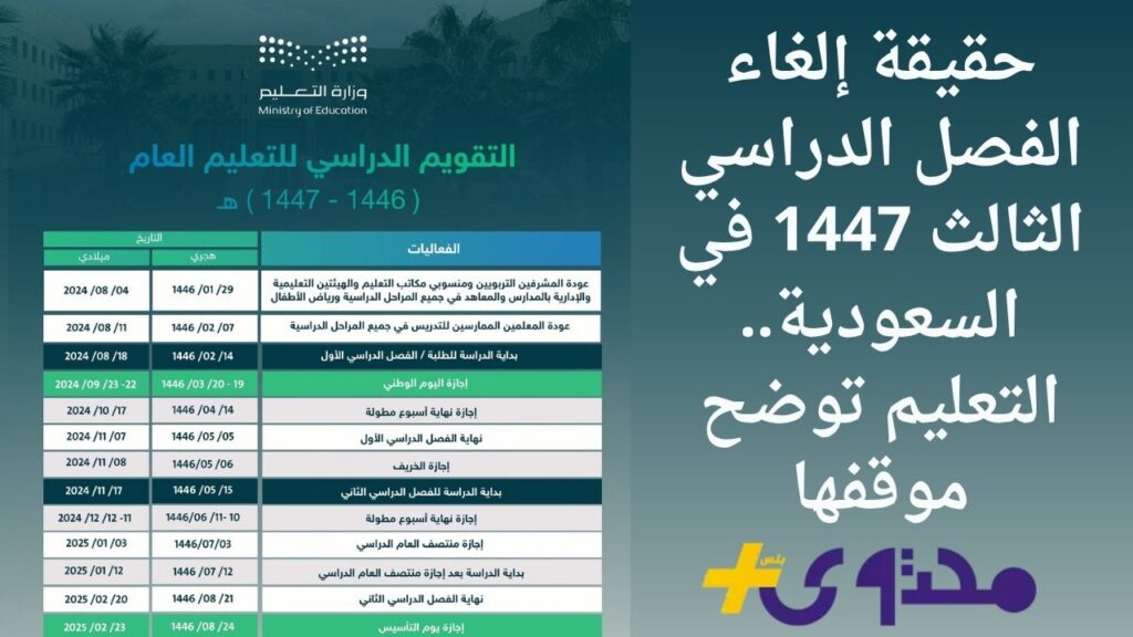 حقيقة إلغاء الفصل الدراسي الثالث 1447 في السعودية.. التعليم توضح موقفها