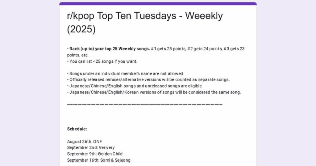 /R/KPOP TOP TENTYDAY أيام الثلاثاء التصويت: WEEEKLY (2025) /R/KPOP TOP TENTYDAY أيام الثلاثاء التصويت: WEEEKLY (2025)