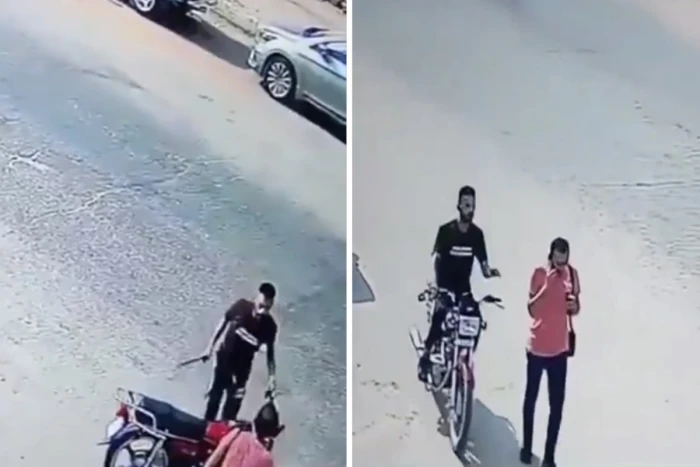 صحيفة المرصد - بالفيديو: سائق دراجة نارية يحاول خطف جوال من يد أحد المارة في القاهرة …وردة فعل الأخير تفاجئه