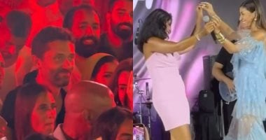 دينا الشربيني تشارك روبي الغناء بحضور كريم محمود عبد العزيز وزوجته