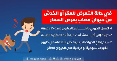 السعار قاتل.. وزارة الصحة تصدر دليل الإسعافات الأولية عند عقر الحيوانات السعار قاتل.. وزارة الصحة تصدر دليل الإسعافات الأولية عند عقر الحيوانات
