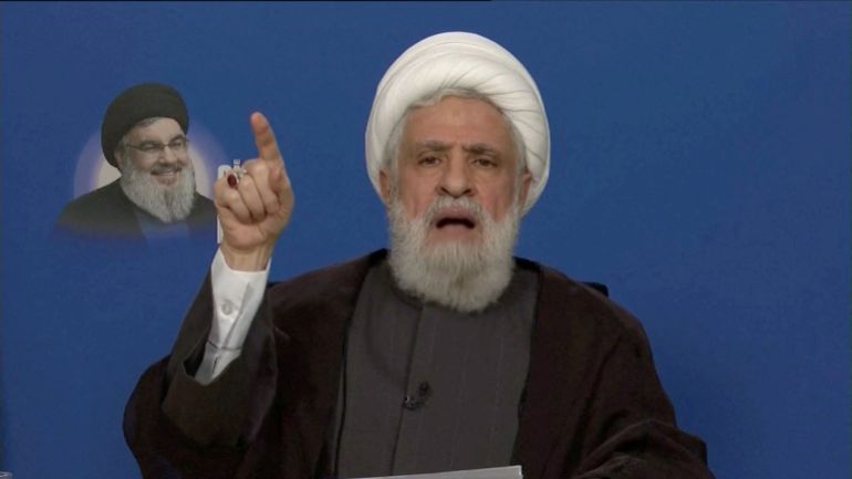 FILE PHOTO: Lebanon's Hezbollah leader Sheikh Naim Qassem delivers an address from an unknown location, January 27, 2025 in this still image taken from a video. Al Manar TV/Reuters TV via REUTERS THIS IMAGE HAS BEEN SUPPLIED BY A THIRD PARTY/File Photo