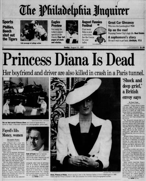 خبر اعلان وفاة الليدي ديانا (pinterest)