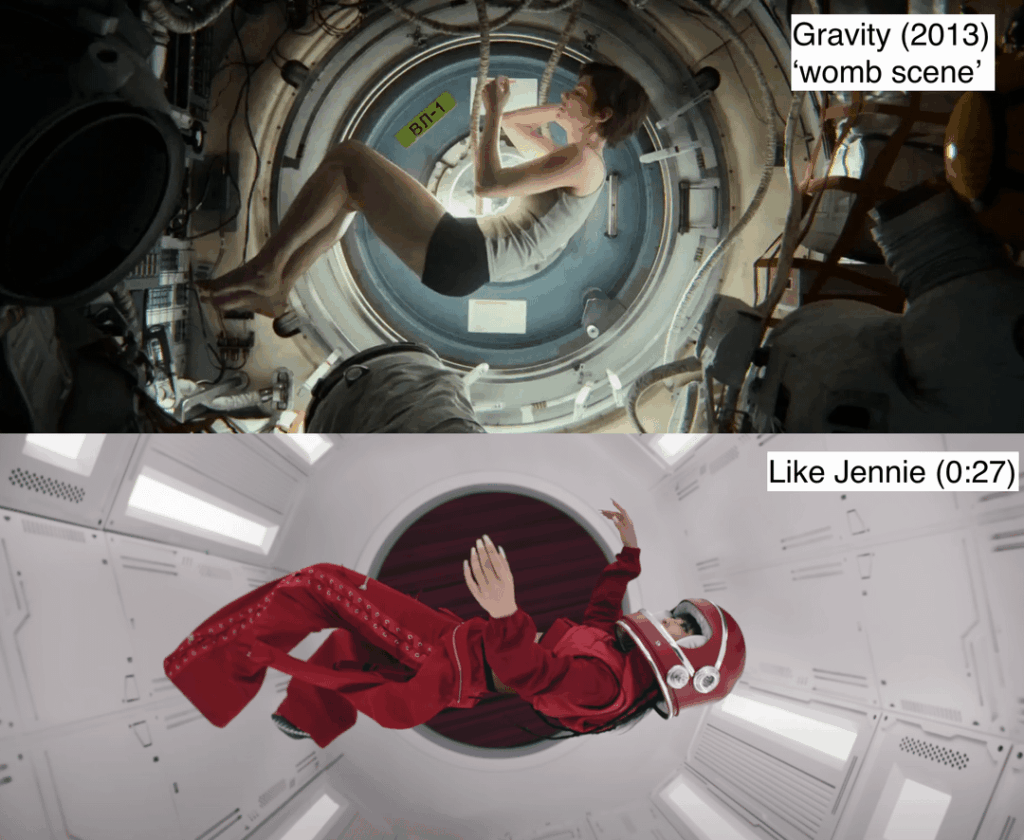 250307 مثل مراجع Jennie MV: Rocket SpaceX ، فيلم الجاذبية + الرمزية: وحيد/متصل. انها حرفيا "أكلت" 🎧. التابوت الأظافر: الموت/ولادة جديدة. الستائر: الذهاب على المسرح + الاستمرارية مع المخرج