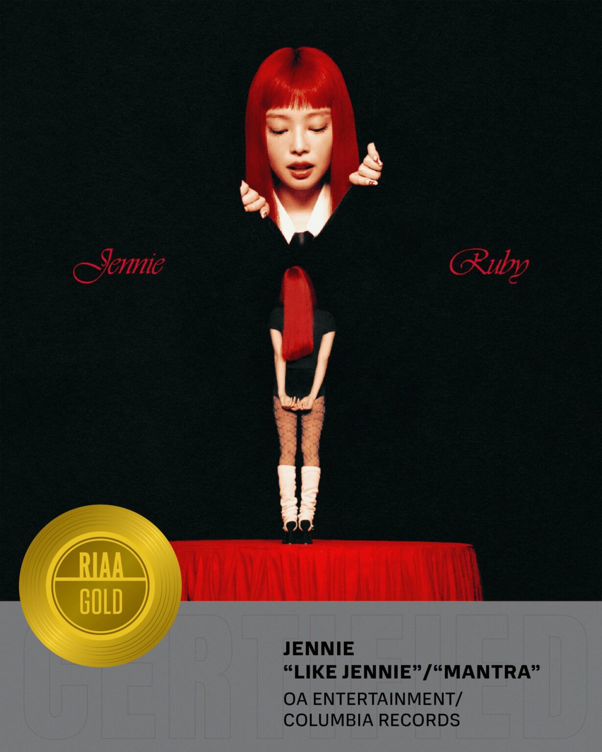 250827 جيني - "روبي" (ألبوم الاستوديو الأول) يصبح أول ألبوم من قبل عازف منفرد K -pop الذي لديه العديد من الأغاني المعتمدة من RIAA!