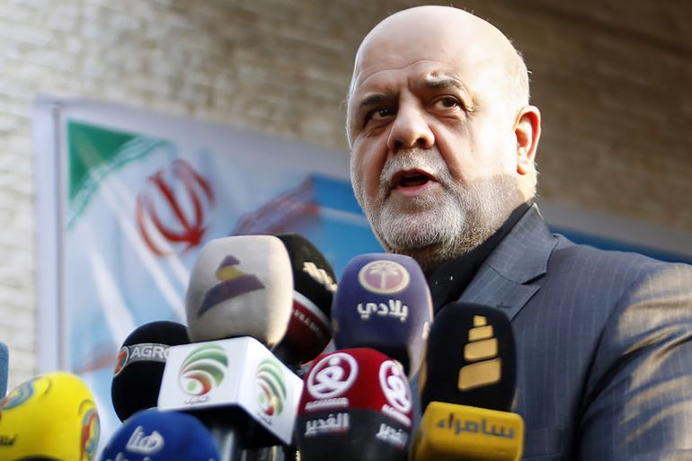 إيرج مسجدي Iranian ambassador in Iraq Iraj Masjedi gives a press conference outside the new building of the Iranian consulate in the southern city Iraqi city of Basra on September 11, 2018 after the old building was set ablaze by protestors a few days earlier. Anger in Basra flared after the hospitalisation of 30,000 people who had drunk polluted water, in an oil-rich region where residents have for weeks complained of water and electricity shortages, corruption among officials and unemployment. Demonstrators have set fire to government buildings, the Iranian consulate and the offices of pro-Tehran militias and political parties. / AFP / Haidar MOHAMMED ALI