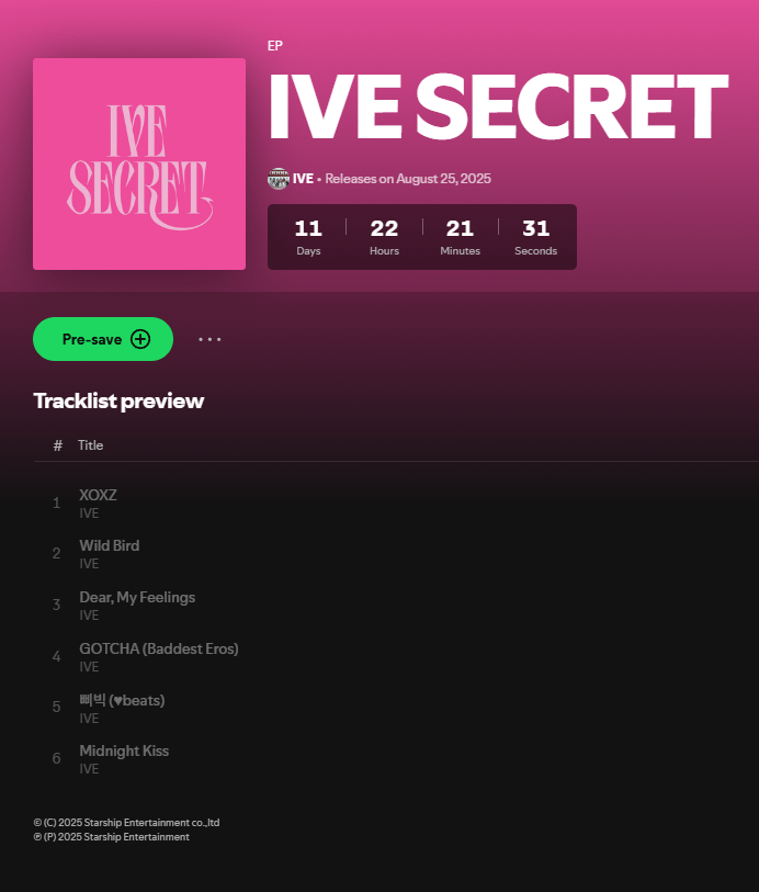 250813 ما قبل الشفف Ive 4th EP: Ive Secret الآن على Spotify