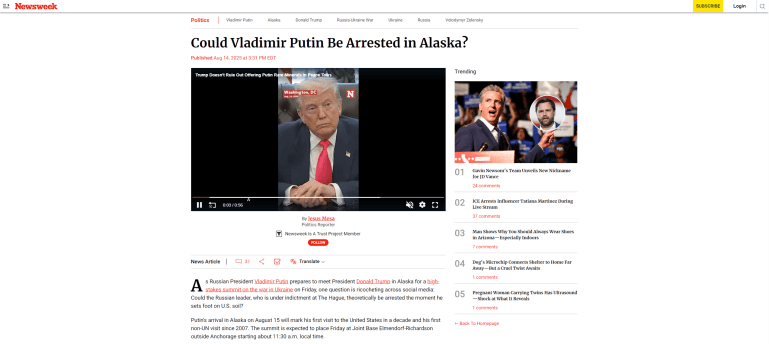 تقرير مجلة نيوزويك الأمريكية حول اعتقال بوتين في ألاسكا