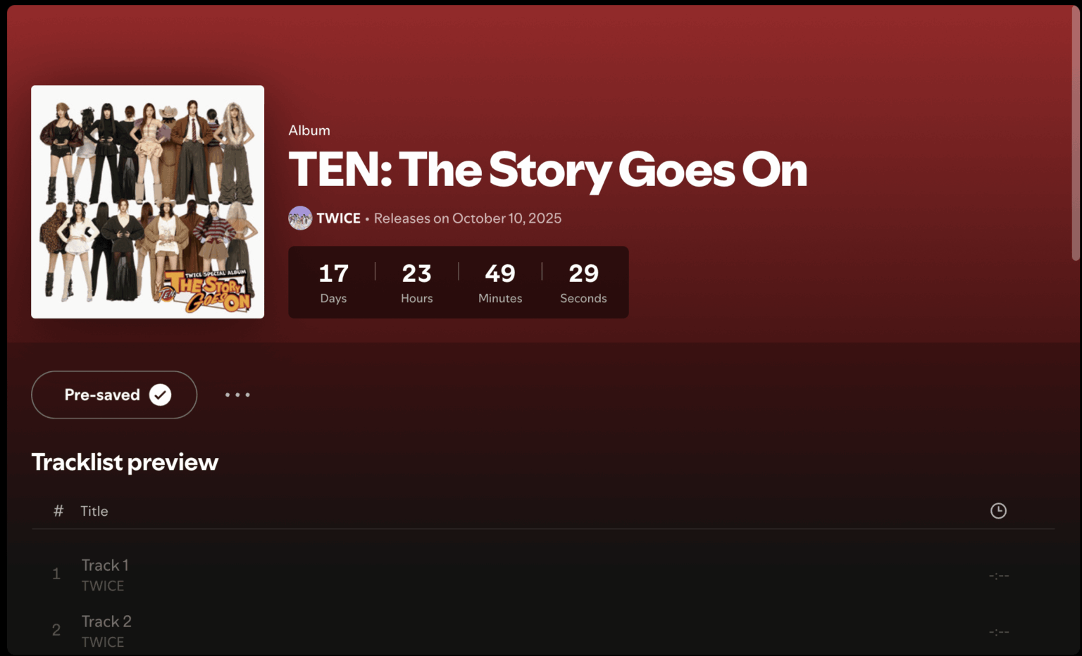 250922 Jypetwice Twitter Update - مرتين ألبوم خاص Ten: The Story تطول. page spotify العد التنازلي الآن مباشرة!