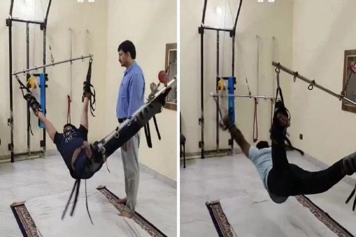 صحيفة المرصد - علقه بسلاسل حديدية..بالفيديو: أغرب علاج لعرق النساء ومشاكل الركبة على الطريقة الهندية