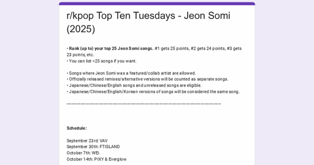 /R/KPOP Top Tex Tuesdaydays التصويت: Jeon Somi (2025)