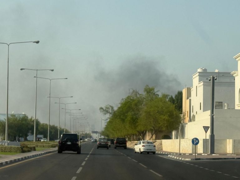 Smoke rises after several blasts were heard in Doha, Qatar, September 9, 2025. REUTERS/Ibraheem Abu Mustafa العدوان الإسرائيلي على الدوحة في قطر في محاولة اغتيال قادة حماس