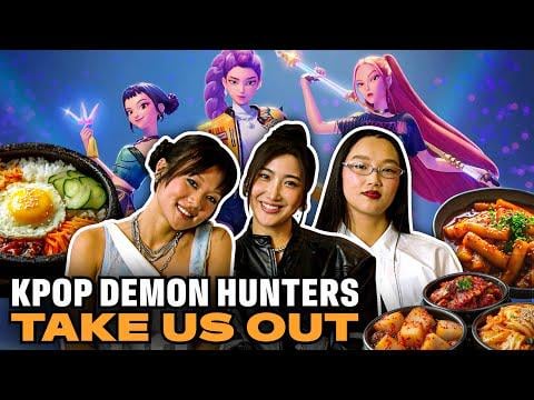 Ejae ، Rei Ami & Audrey Nuna - أصوات Huntr/X من "Kpop Demon Hunters" الحصول على طعام كوري حقيقي | يأخذنا إلى @ Billboard News (250919) [ENG]