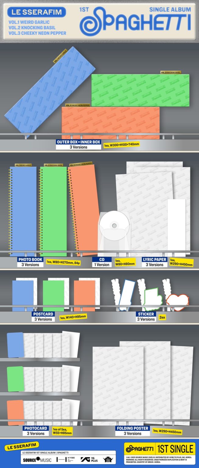 250929 LE SSERAFIM - أول ألبوم واحد: Spaghetti (معاينة البضائع + معلومات الطلب المسبق)