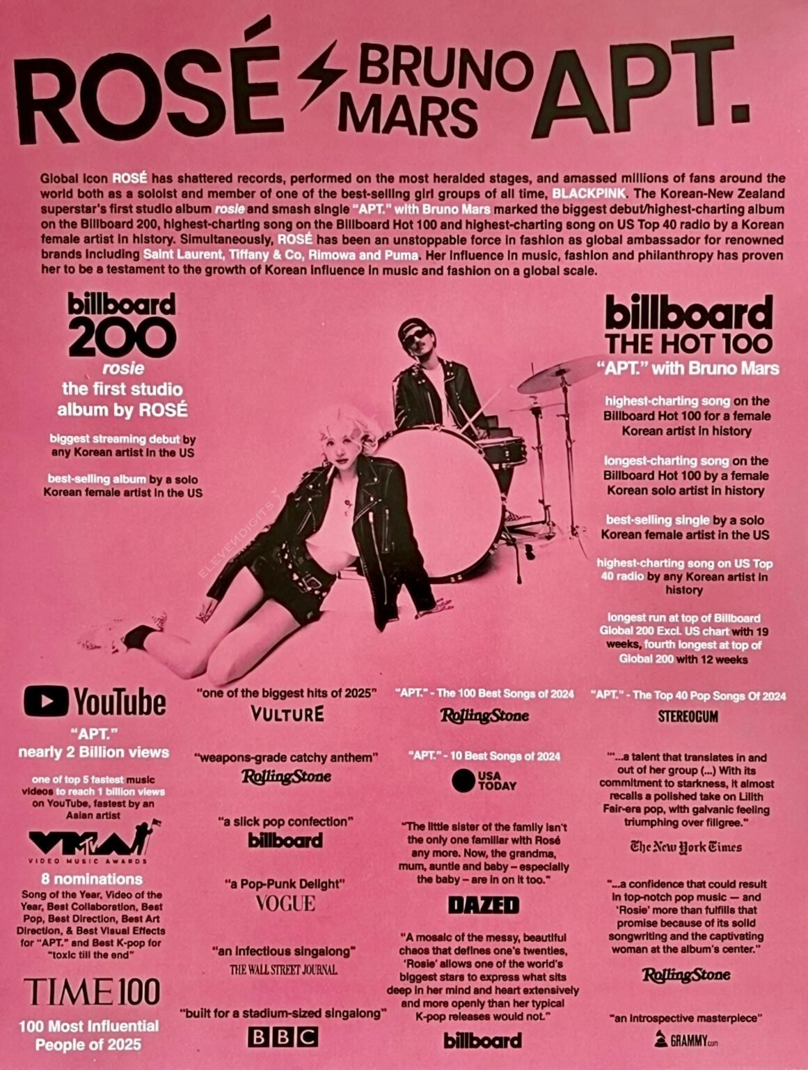 Rosé - 'Rosie' & 'Apt.' ورقة إنجازات Grammys FYC