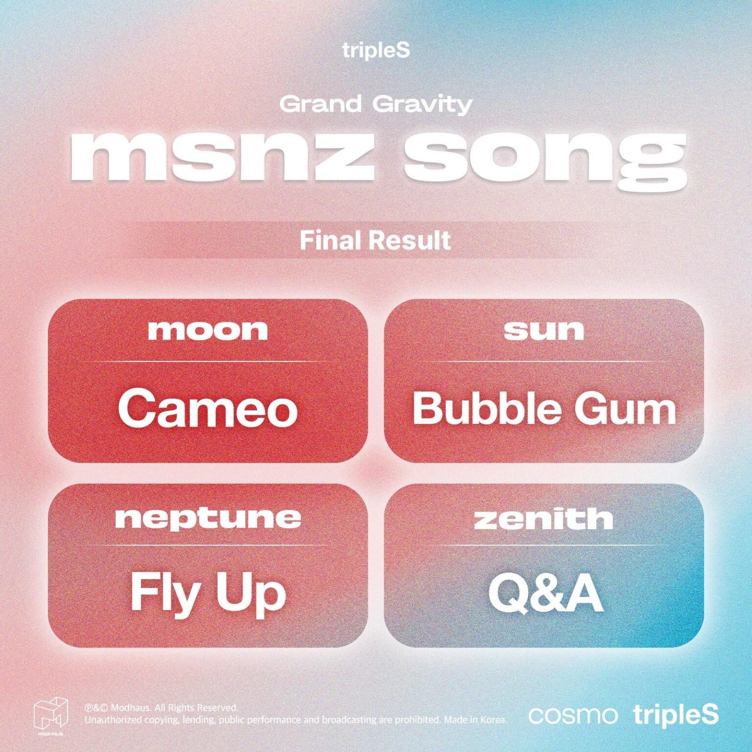 Triples - Grand Gravity: MSNZ Song (الفائزون: Moon - Cameo / Sun - Bubble Gum / Neptune - Fly Up / Zenith - Q & A)