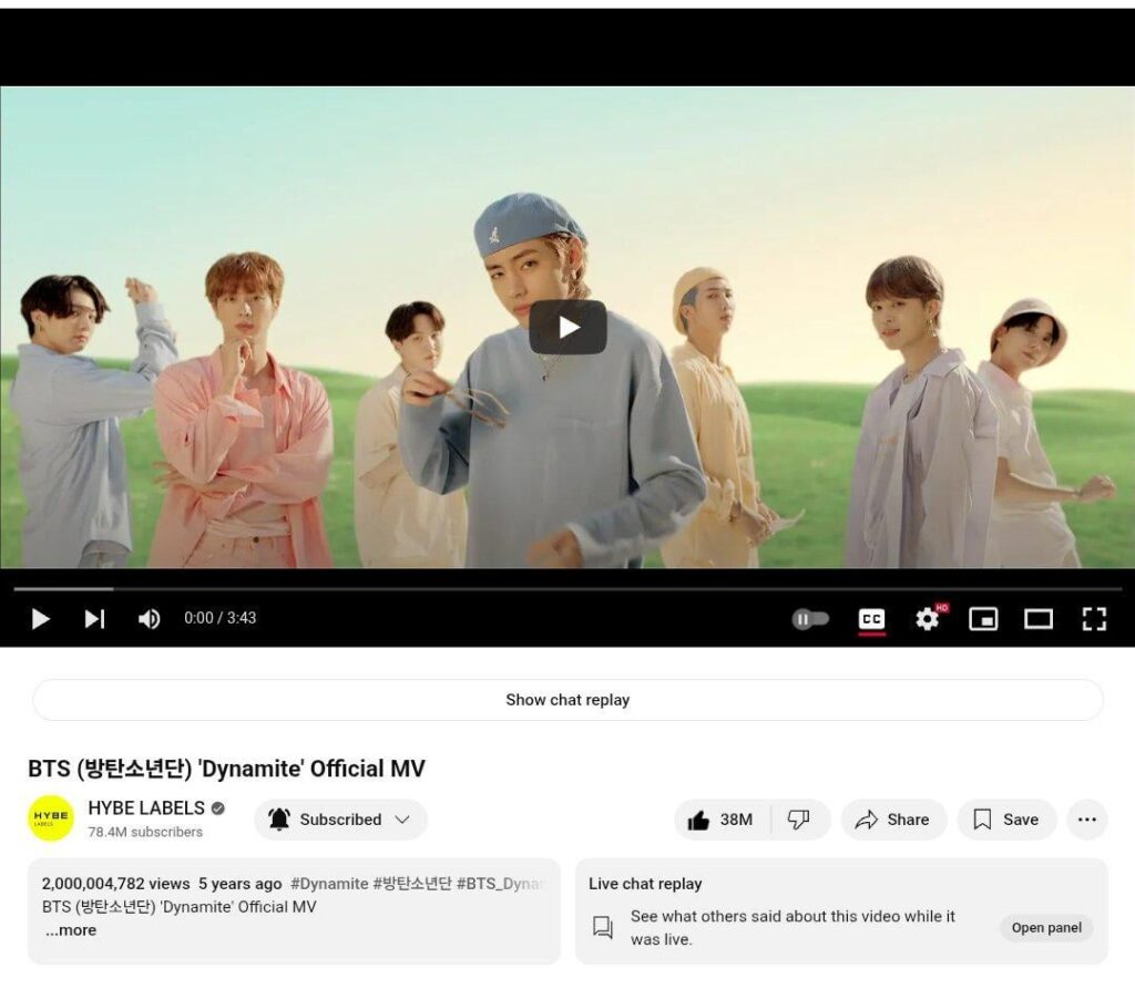 "Dynamite" من BTS يصبح أول MV للمجموعة للوصول إلى ملياري مشاهدة على YouTube