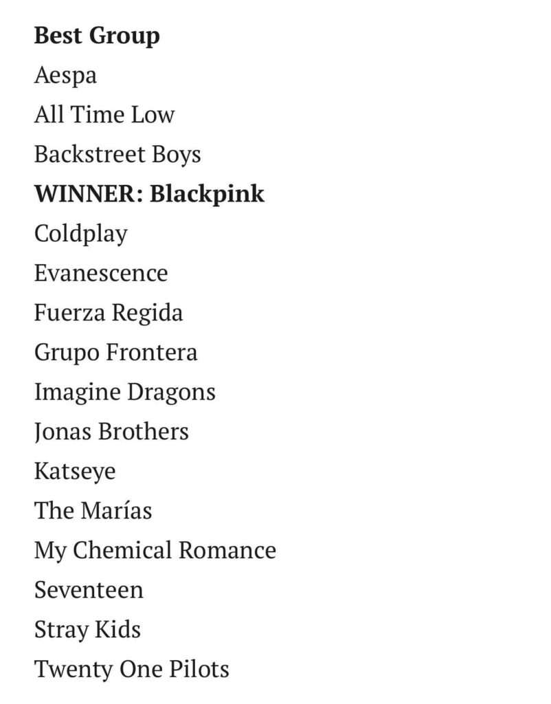 250907 Blackpink يفوز "أفضل مجموعة" في حفل توزيع جوائز MTV فيديو MTV 2025!