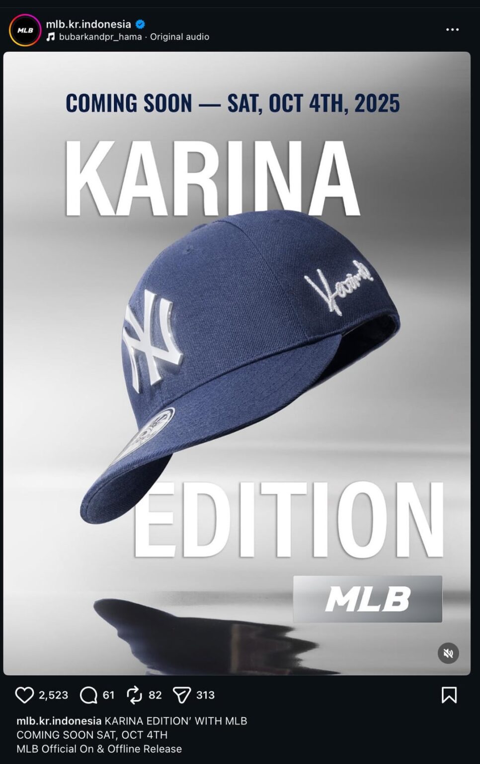250907 سيتم بيع CAP KARINA MLB Korea 'Karina Edition' عبر الإنترنت وفي الموقع في 4 أكتوبر في MLB Indonesia ، هونغ كونغ ، ماكاو ، ماليزيا ، سنغافورة ، تايوان وتايلاند