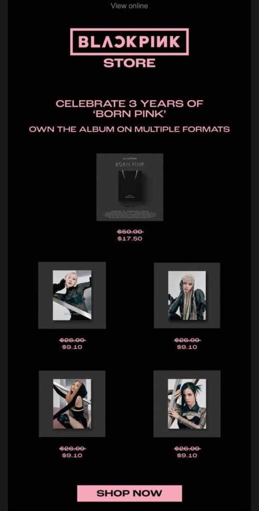 250916 تكريما للذكرى السنوية الثالثة لألبوم "Born Pink" كانت هناك خصومات في المتجر الرسمي