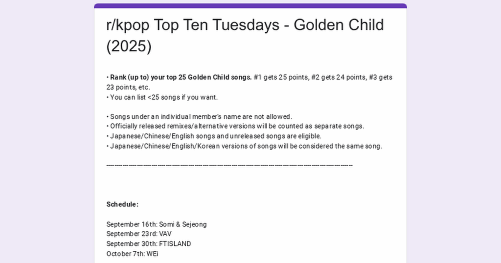 /R/KPOP TOP TENTUATION SOTING: Golden Child (2025)