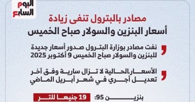 مصادر بالبترول تنفى زيادة أسعار البنزين والسولار صباح الخميس.. إنفوجراف مصادر بالبترول تنفى زيادة أسعار البنزين والسولار صباح الخميس.. إنفوجراف