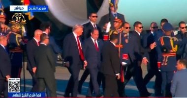 الرئيس السيسى يستقبل ترامب لدى وصوله شرم الشيخ.. صور