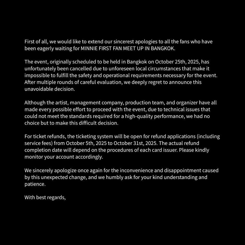 تم إلغاء Minnie First Fan Meet Up في Bangkok