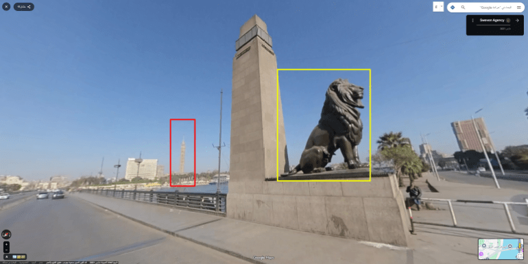 كوبري قصر النيل بالقاهرة عبر خدمة التجول الافتراضي بخرائط غوغل في مارس/آذار 2021