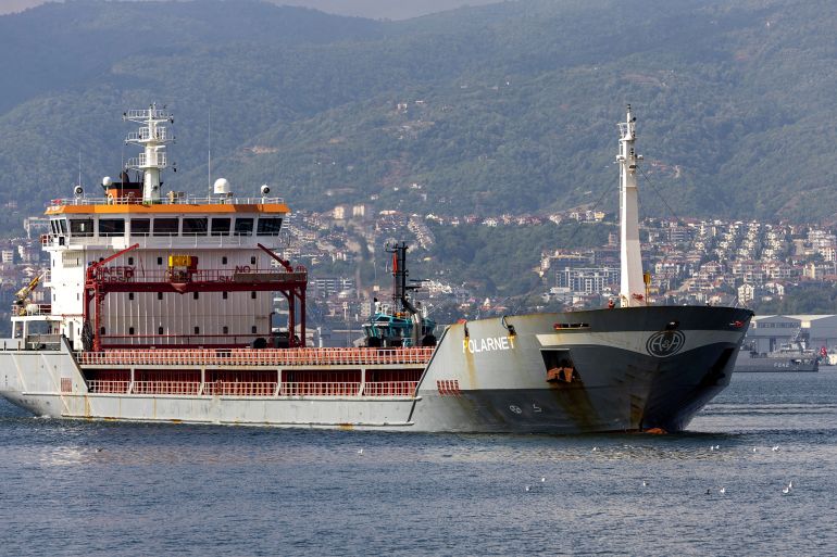 Turkish-flagged cargo ship Polarnet, carrying Ukrainian grain, approaches its final destination, marking the completion of the first shipment since the exports were re-launched from Ukraine, at Safiport Derince in gulf of Izmit in Kocaeli province, Turkey August 8, 2022. REUTERS/Umit Bektas