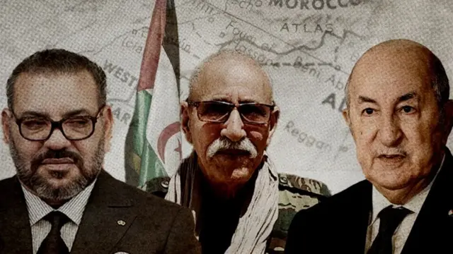 الرئيس الجزائري عبد المجيد تبون والعاهل المغربي محمد السادس وبينهما إبراهيم غالي زعيم البوليساريو
