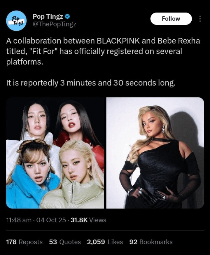 251004-Blackpink سجلت رسميًا عودة تعرض Bebe Rexha