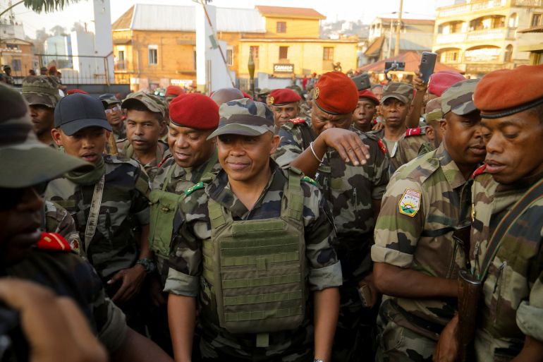Malagasy military base welcomes Colonel Michael Randrianirina after he says he takes power during a nationwide youth-led protest over frequent power outages and water shortages, in Antananarivo, Madagascar, October 14, 2025. REUTERS/Zo Andrianjafy