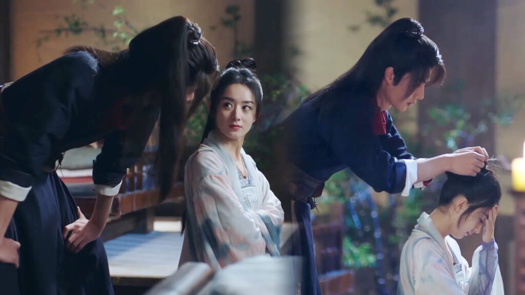 يعتني بطلنا بمظهر فتاته بينما يتبادلان النظرات والكلمات في أجواء الحميمية💕مشهد من "أسطورة فاي"