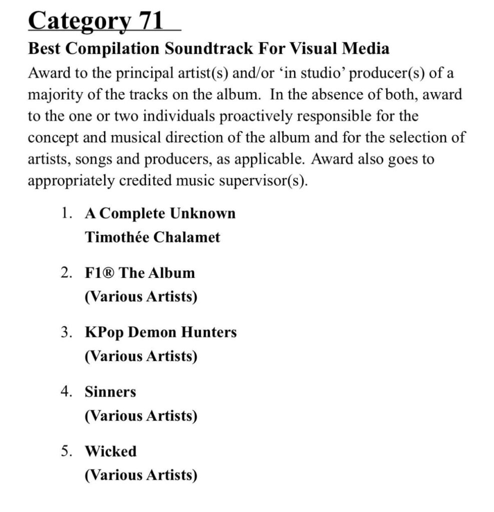 251107 F1® تم ترشيح الألبوم، الذي يتضمن ROSÉ - "Messy"، لجائزة "أفضل موسيقى تصويرية مجمعة للوسائط المرئية" في حفل توزيع جوائز جرامي لعام 2026!