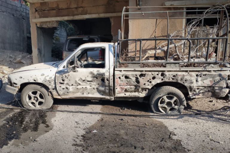 آثار الاشتباكات العنيفة التي اندلعت خلال تصدي أهالي بلدة بيت جن السورية لقوة من جيش الاحتلال فجر اليوم. شبكة قدس الإخبارية عن وكالة سانا