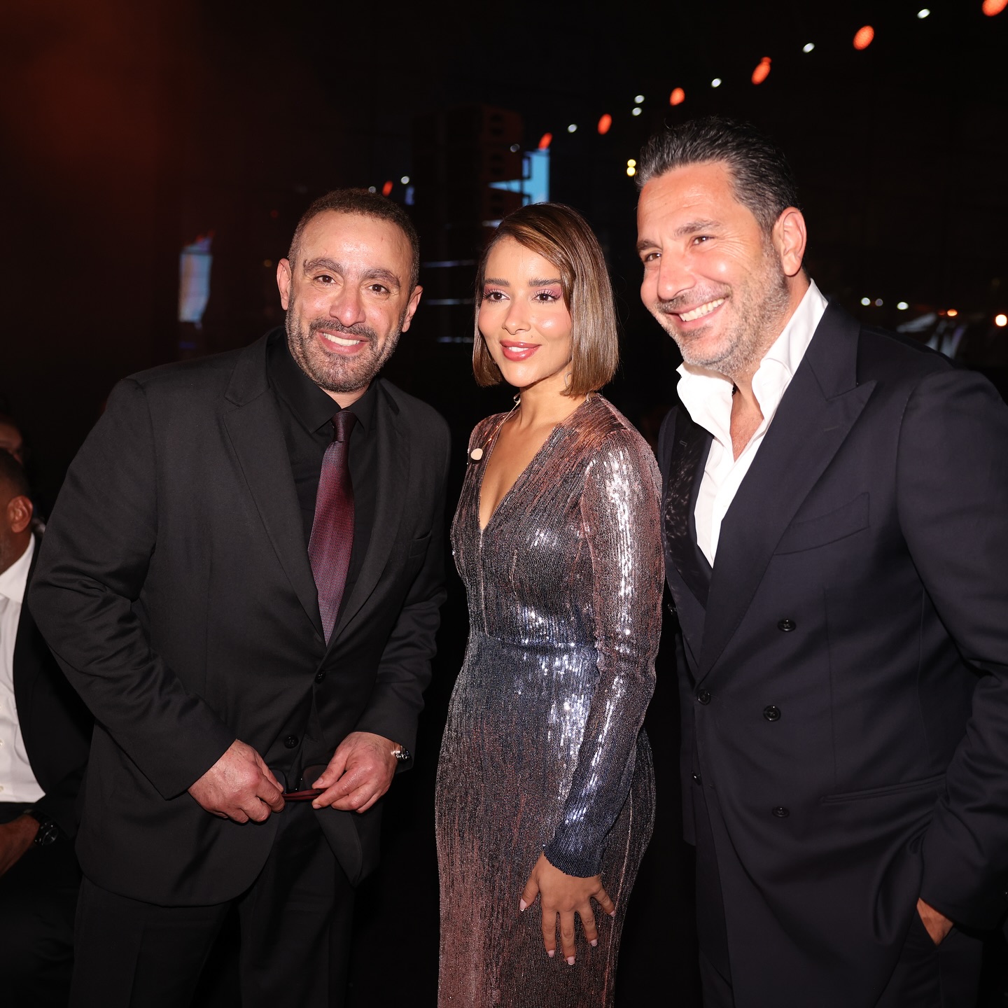 بلقيس فتحي تتوسط وسام بريدي وأحمد السقّا  (إنستغرام)