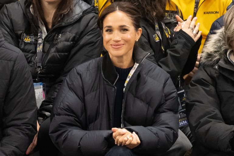 VANCOUVER, BRITISH COLUMBIA - FEBRUARY 09: Meghan, Duchess of Sussex attends the Wheelchair Curling at Hillcrest Recreation Centre during day one of the 2025 Invictus Games at on February 09, 2025 in Vancouver, British Columbia. (Photo by Samir Hussein/WireImage)