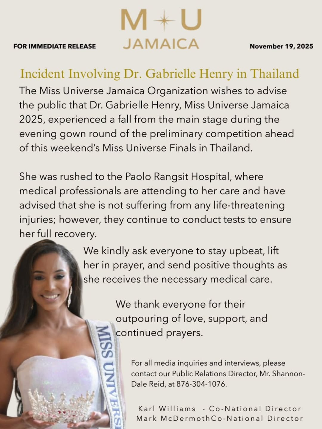 بيان منظمة ملكة جمال جامايكا (إنستغرام)