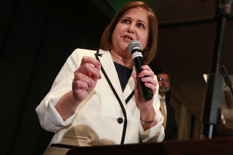 FILE - Virginia State Sen-elect, Ghazala Hashmi speaks to supporters at a Democratic victory party in Richmond, Va., Nov. 5, 2019. Hashmi asked a court Wednesday, Nov. 29, 2023, to dismiss a lawsuit that challenges her qualification to hold office over what her attorneys called “baseless” allegations that she did not meet the state's residency requirements. (AP Photo/Steve Helber, File)