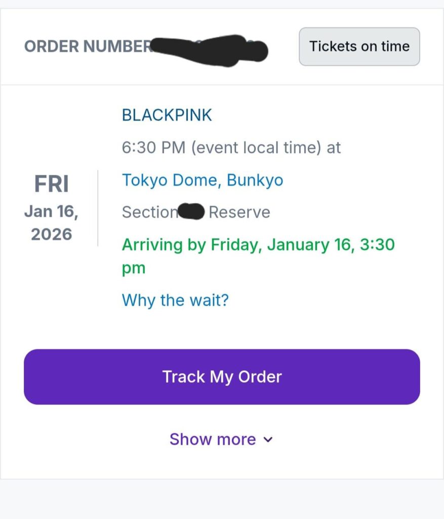 251106 - طوكيو - اشتريت تذكرة توصيل عبر الهاتف المحمول من stubhub