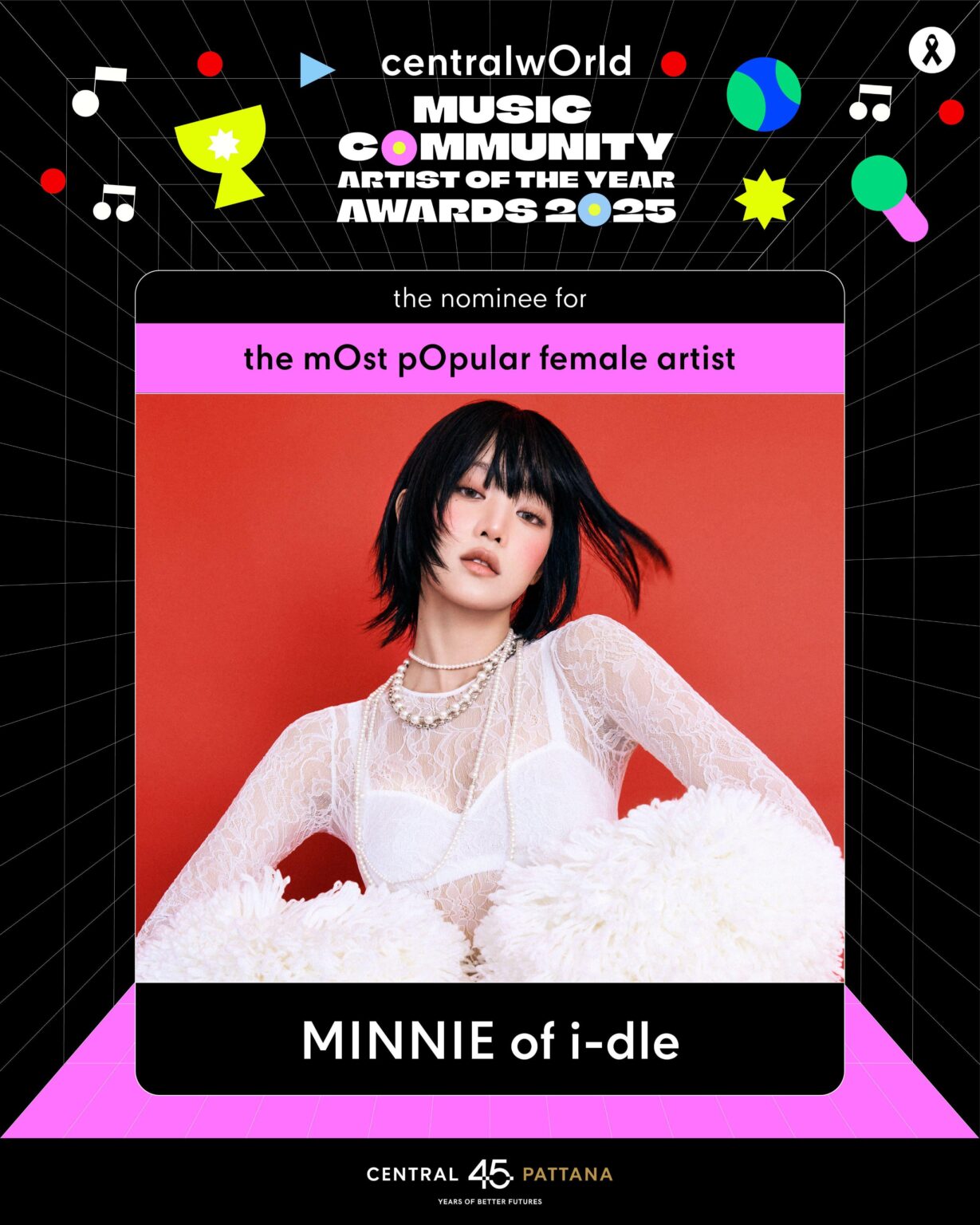 تم ترشيح ميني لجائزة الفنانة الأكثر شهرة في حفل توزيع جوائز CTW Music Community Artist of the Year لعام 2025 في تايلاند.