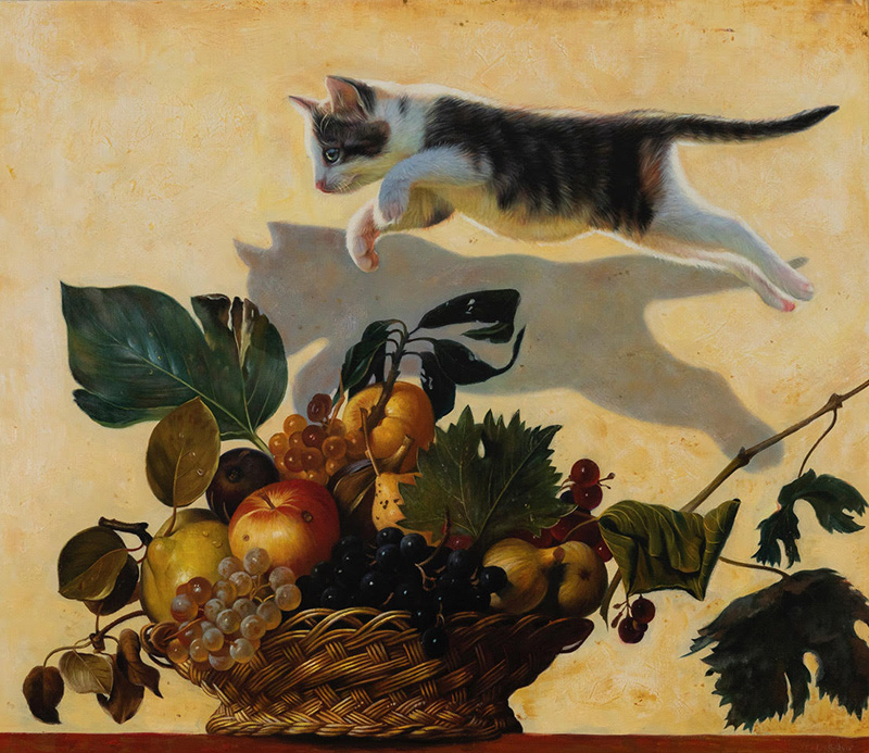 Marc Dennis, "Caravaggio's Cat,” 2021, oil on linen, 32 x 34 inches [≈ 81 × 86 cm], Picture courtesy of the artist.