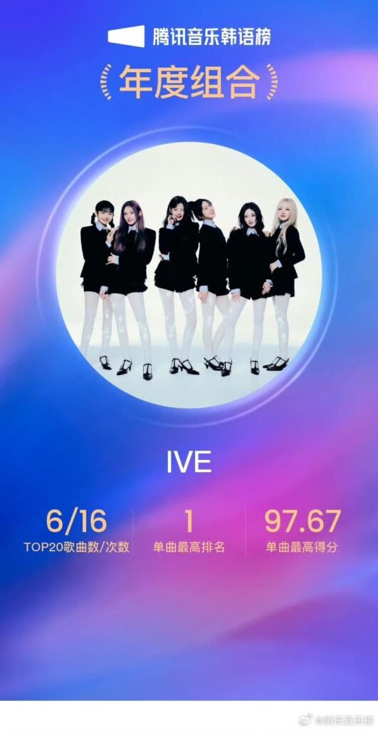 تم تسمية 251227 IVE كواحدة من أفضل 10 "مجموعة K-Pop لهذا العام" في مخطط نهاية العام لـ Tencent Music K-Pop لعام 2025.