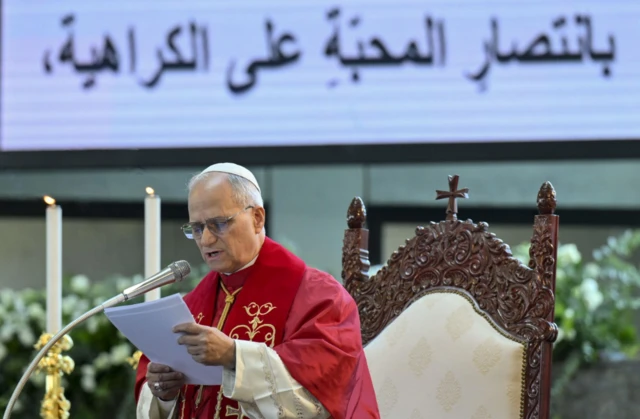 بابا الفاتيكان لاون الرابع عشر يلقي كلمة أثناء زيارته سيدة لبنان في حريصا