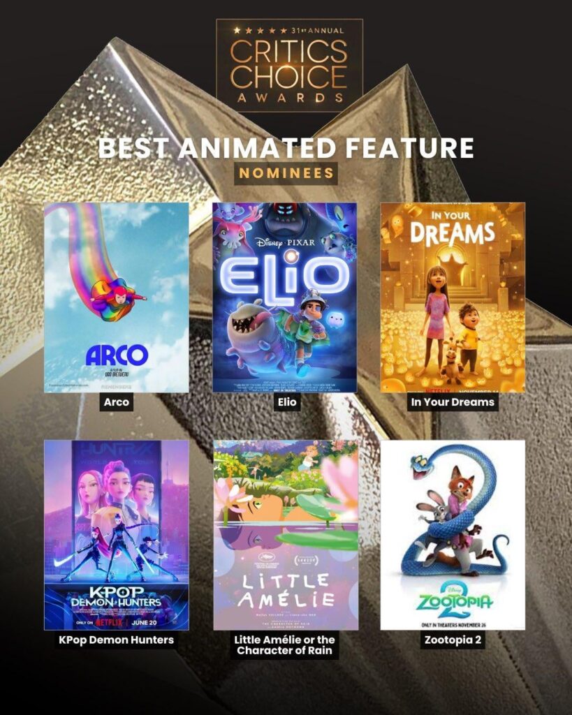 تم ترشيح فيلم "KPop Demon Hunters" لأفضل فيلم رسوم متحركة وتم ترشيح "Golden" لأفضل أغنية في حفل توزيع جوائز اختيار النقاد لعام 2026