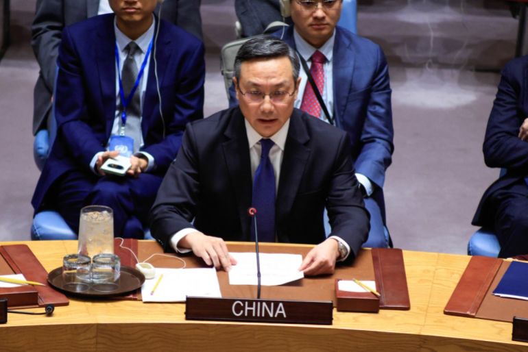 Sun Lei, China's Deputy Permanent Representative to the United Nations, speaks after a Security Council vote to extend the deployment of the UN's peacekeeping mission in Democratic Republic of Congo by one year as Washington called for Rwanda and M23 forces to respect a regional peace deal at UN headquarters in New York on December 19, 2025. (Photo by kena betancur / AFP)