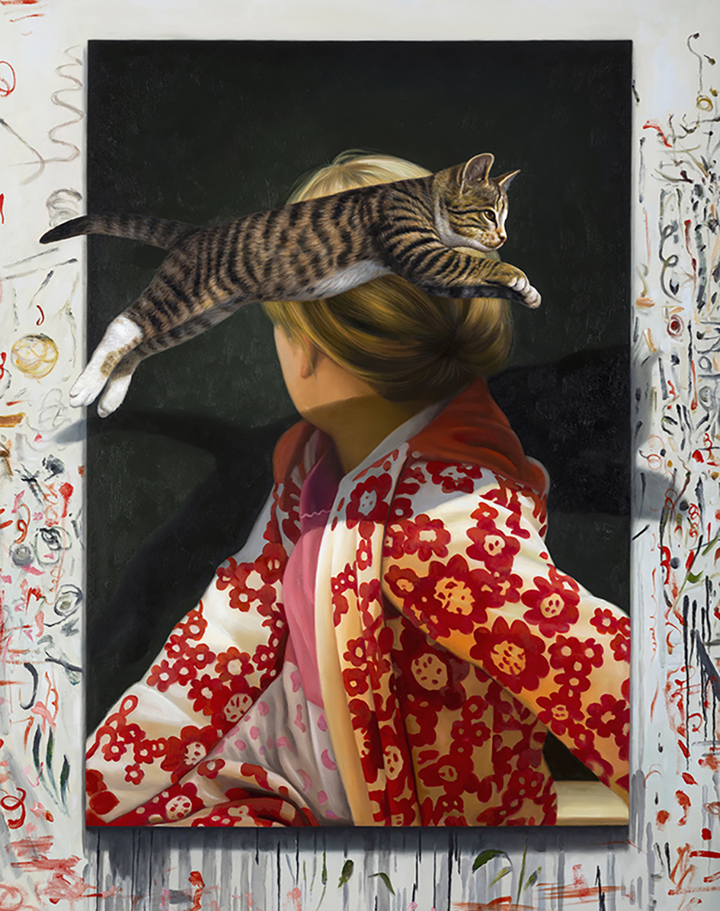 Marc Dennis, “<em>Richter’s Cat</em>,” 2021, oil on linen, 34 x 27 inches [≈ 86 × 68 cm]. Picture courtesy of the artist.