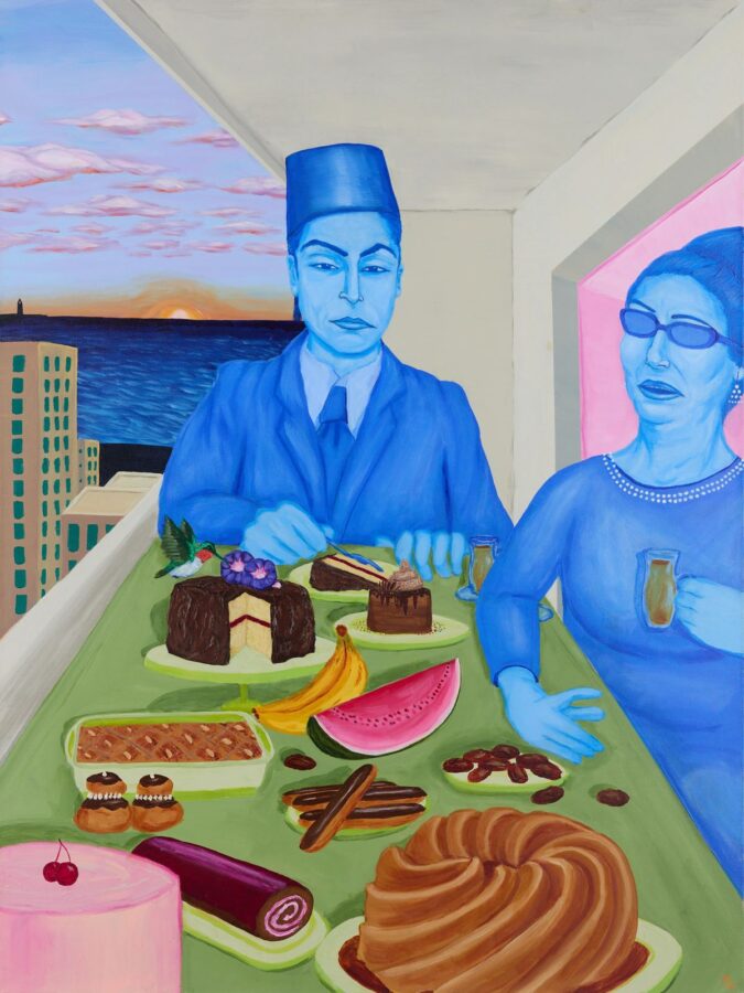Arrt by Massoud Hayoun, ‘Alexandria, Momentarily,’ 2024. Acrylic on canvas, 121.9 x 91.4 cm (48 x 36 in). Photo courtesy of the Larkin Durey gallery, London.