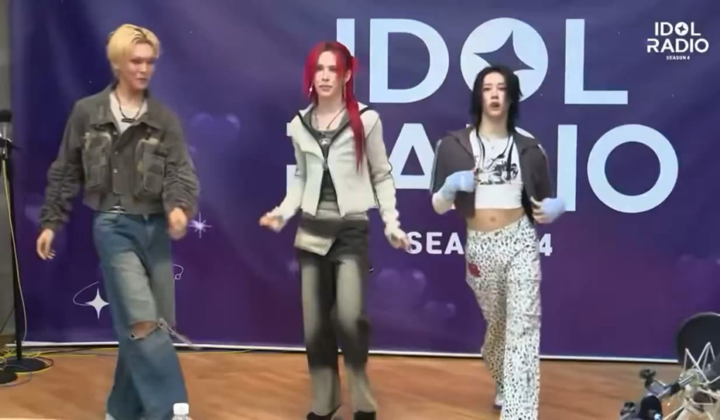 251217 إكسلوف ووموتي وروي وهيون يرقصون على السباغيتي من لو سيرافيم على راديو إم بي سي آيدول